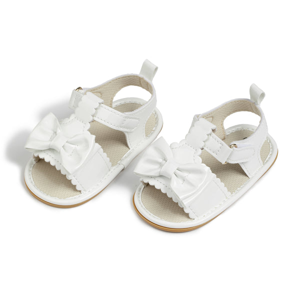 Neska Moda 6 to 12 Months Baby Girls Anti-Slip Bow Pattern Hook & Loop Sandal (White)-BT4697
