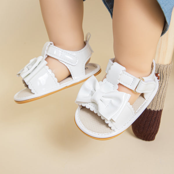 Neska Moda 6 to 12 Months Baby Girls Anti-Slip Bow Pattern Hook & Loop Sandal (White)-BT4697