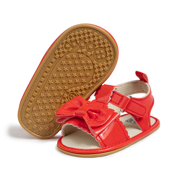 Neska Moda 6 to 12 Months Baby Girls Anti-Slip Bow Pattern Hook & Loop Sandal (Red)-BT4698