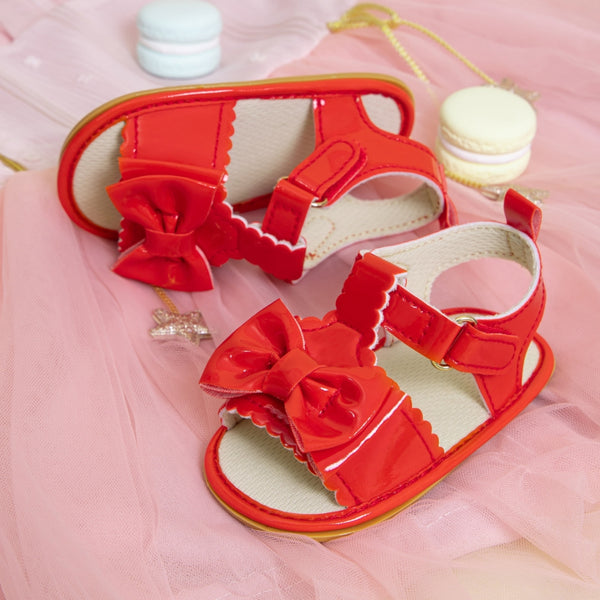 Neska Moda 6 to 12 Months Baby Girls Anti-Slip Bow Pattern Hook & Loop Sandal (Red)-BT4698