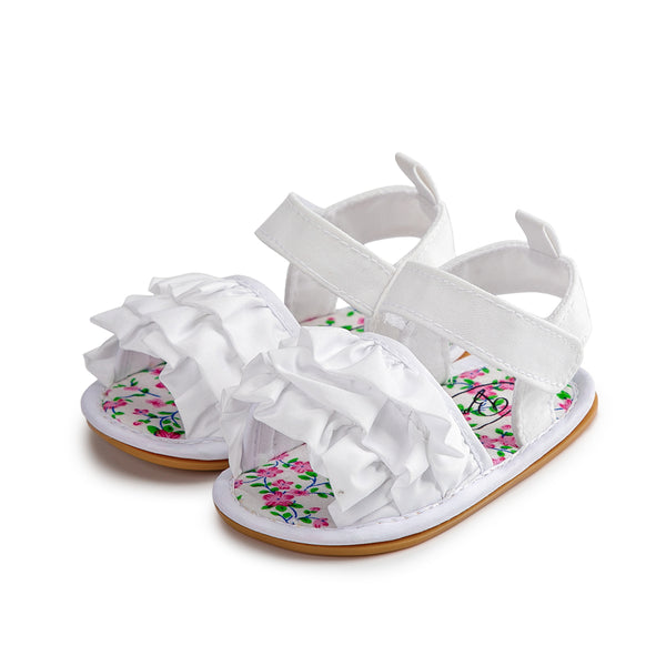 Neska Moda 6 to 12 Months Baby Girls Anti-Slip Frill design Hook & Loop Sandal (White)-BT4699