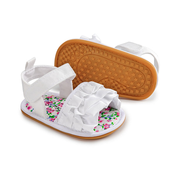 Neska Moda 6 to 12 Months Baby Girls Anti-Slip Frill design Hook & Loop Sandal (White)-BT4699