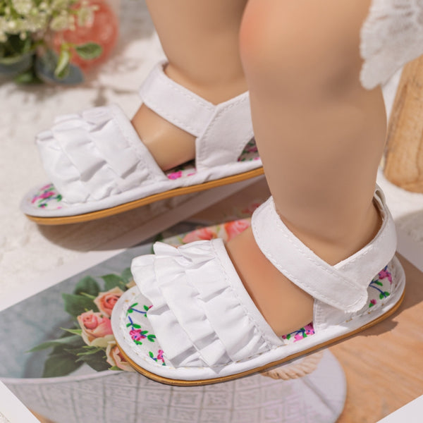 Neska Moda 6 to 12 Months Baby Girls Anti-Slip Frill design Hook & Loop Sandal (White)-BT4699