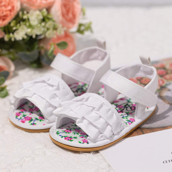 Neska Moda 6 to 12 Months Baby Girls Anti-Slip Frill design Hook & Loop Sandal (White)-BT4699