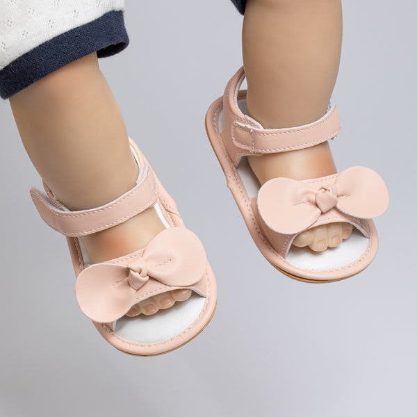 Neska Moda 6 to 12 Months Baby Girls Anti-Slip Bow Pattern Hook & Loop Sandal (Pink)-BT4700