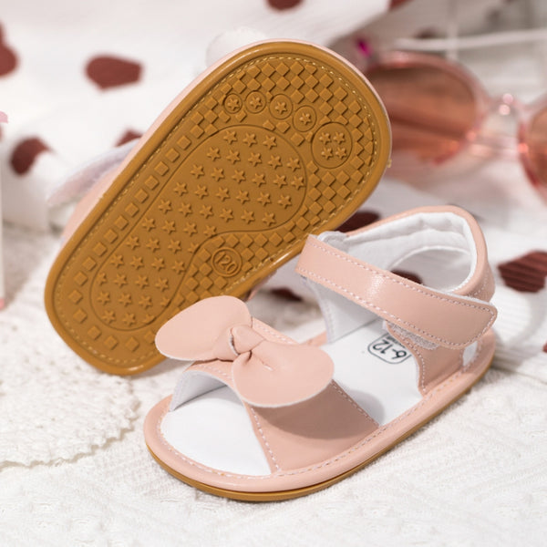 Neska Moda 6 to 12 Months Baby Girls Anti-Slip Bow Pattern Hook & Loop Sandal (Pink)-BT4700