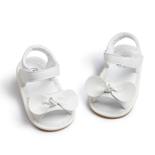 Neska Moda 6 to 12 Months Baby Girls Anti-Slip Bow Pattern Hook & Loop Sandal (White)-BT4701