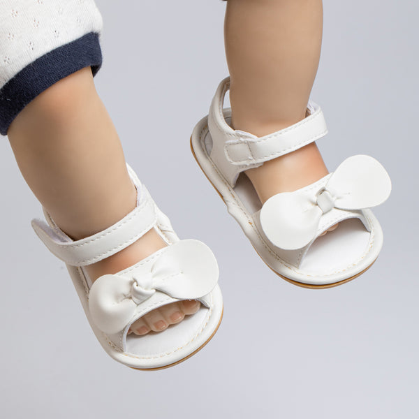 Neska Moda 6 to 12 Months Baby Girls Anti-Slip Bow Pattern Hook & Loop Sandal (White)-BT4701