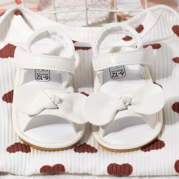Neska Moda 6 to 12 Months Baby Girls Anti-Slip Bow Pattern Hook & Loop Sandal (White)-BT4701