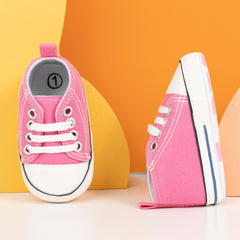 6 to 12 Months Baby Boys & Girls Canvas Shoes,Infant Non Slip Sole Lace Closure Booties (Pink)-BT4702