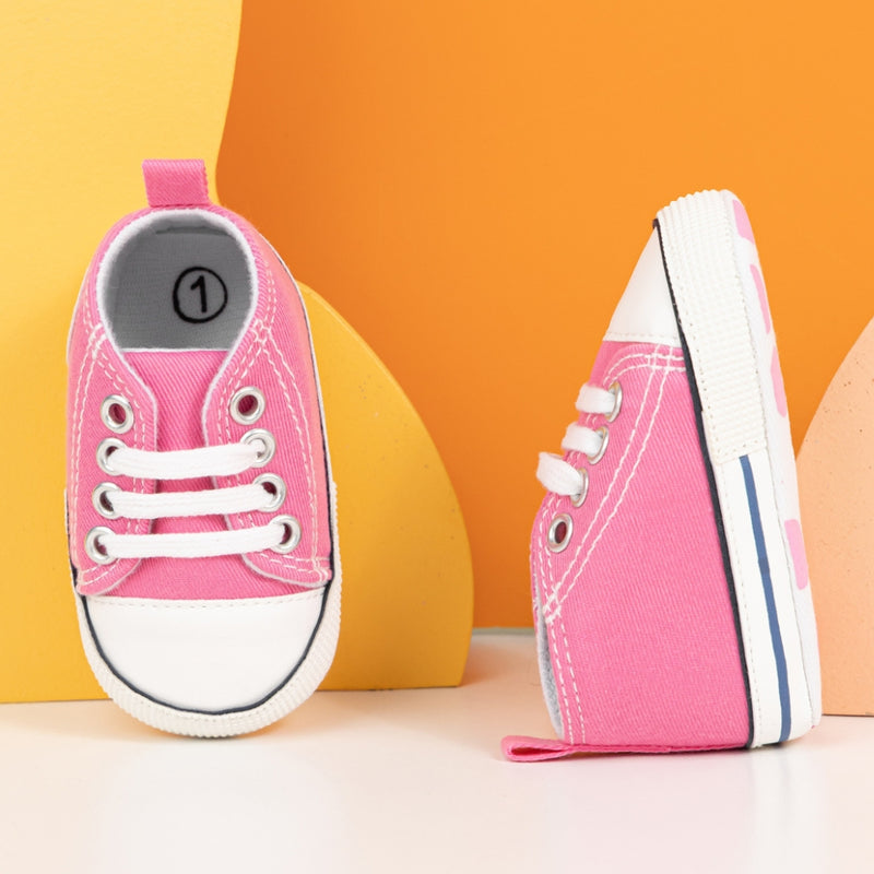 6 to 12 Months Baby Boys & Girls Canvas Shoes,Infant Non Slip Sole Lace Closure Booties (Pink)-BT4702