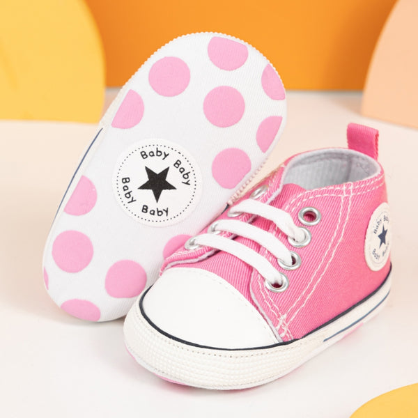6 to 12 Months Baby Boys & Girls Canvas Shoes,Infant Non Slip Sole Lace Closure Booties (Pink)-BT4702