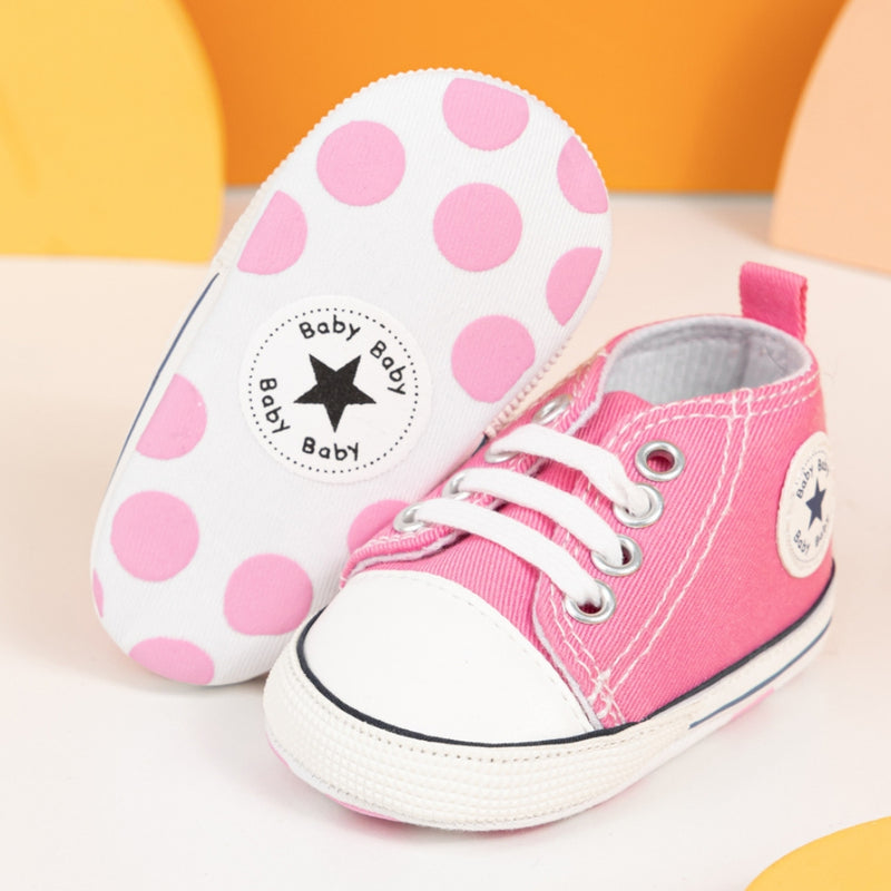 6 to 12 Months Baby Boys & Girls Canvas Shoes,Infant Non Slip Sole Lace Closure Booties (Pink)-BT4702