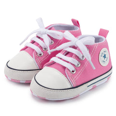 6 to 12 Months Baby Boys & Girls Canvas Shoes,Infant Non Slip Sole Lace Closure Booties (Pink)-BT4702