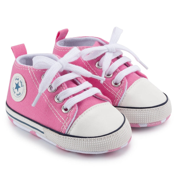 6 to 12 Months Baby Boys & Girls Canvas Shoes,Infant Non Slip Sole Lace Closure Booties (Pink)-BT4702