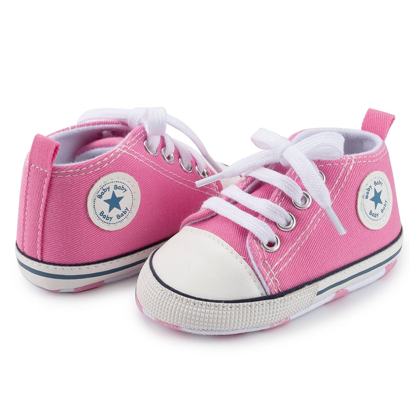 6 to 12 Months Baby Boys & Girls Canvas Shoes,Infant Non Slip Sole Lace Closure Booties (Pink)-BT4702