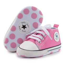 6 to 12 Months Baby Boys & Girls Canvas Shoes,Infant Non Slip Sole Lace Closure Booties (Pink)-BT4702