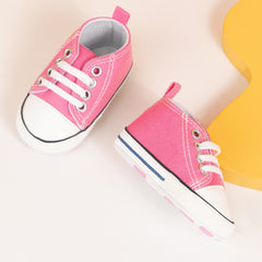 6 to 12 Months Baby Boys & Girls Canvas Shoes,Infant Non Slip Sole Lace Closure Booties (Pink)-BT4702
