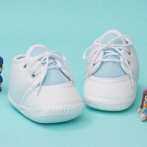 6 To 12 Months Baby Boys & Baby Girls Cute Soft Cotton Pre-Walker Lace Booties (White,Blue)