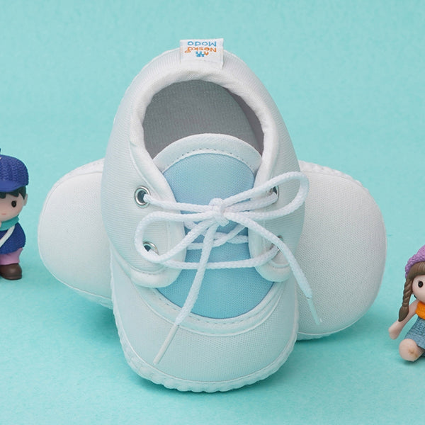 6 To 12 Months Baby Boys & Baby Girls Cute Soft Cotton Pre-Walker Lace Booties (White,Blue)
