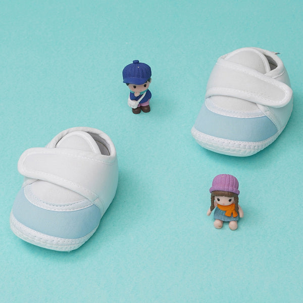 6 To 12 Months Baby Boys & Baby Girls Cute Soft Cotton Pre-Walker Sports Booties (White,Blue)