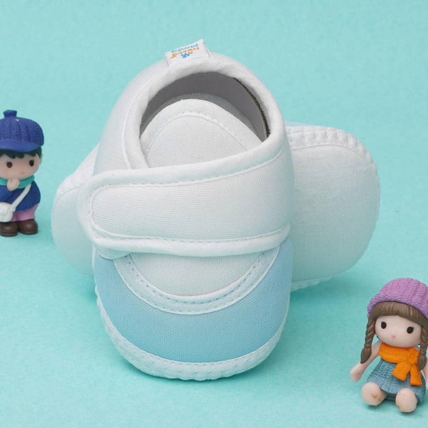 6 To 12 Months Baby Boys & Baby Girls Cute Soft Cotton Pre-Walker Sports Booties (White,Blue)