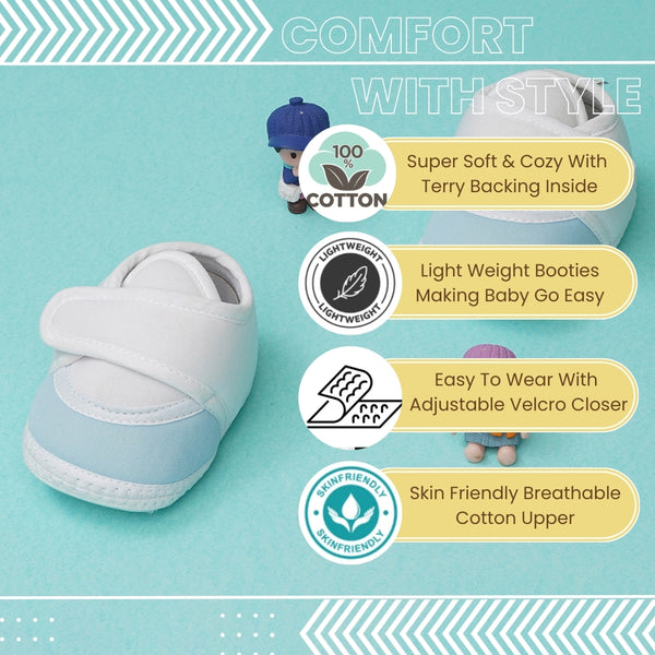 6 To 12 Months Baby Boys & Baby Girls Cute Soft Cotton Pre-Walker Sports Booties (White,Blue)