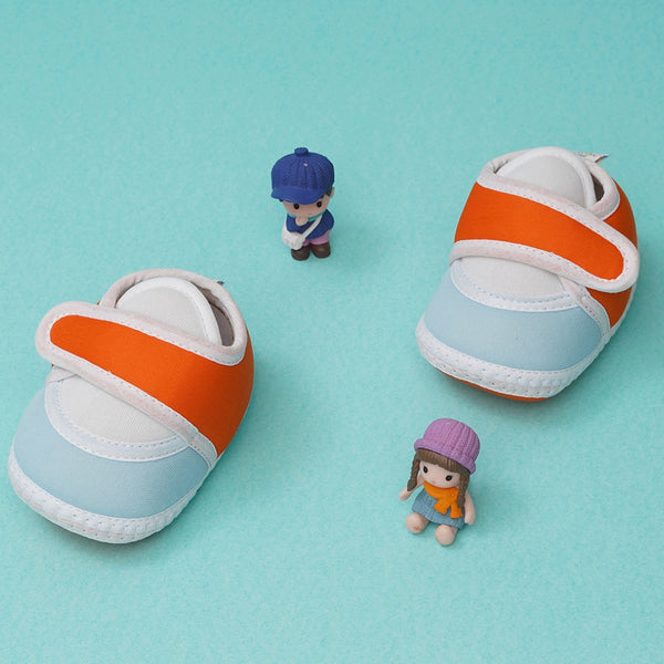 6 To 12 Months Baby Boys & Baby Girls Cute Soft Cotton Pre-Walker Sports Booties (Orange,Blue)