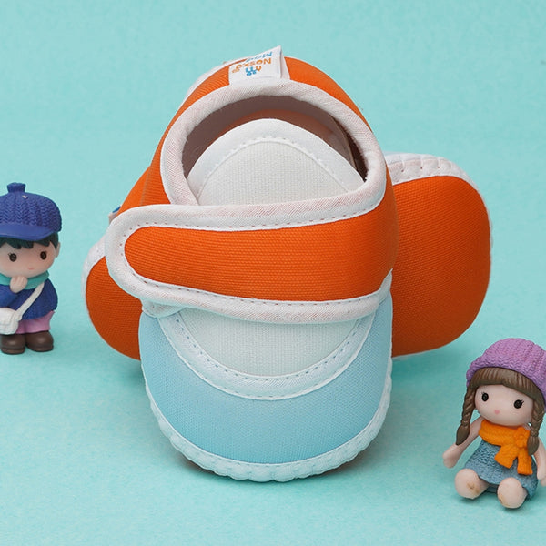 6 To 12 Months Baby Boys & Baby Girls Cute Soft Cotton Pre-Walker Sports Booties (Orange,Blue)