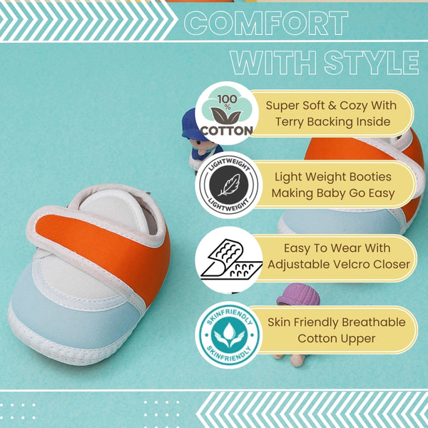 6 To 12 Months Baby Boys & Baby Girls Cute Soft Cotton Pre-Walker Sports Booties (Orange,Blue)