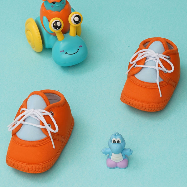 6 To 12 Months Baby Boys & Baby Girls Cute Soft Cotton Pre-Walker Lace Booties (Orange,Blue)