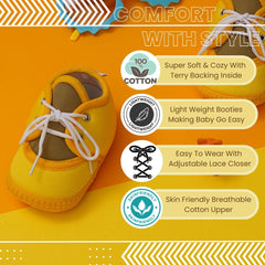 6 To 12 Months Baby Boys & Baby Girls Cute Soft Cotton Pre-Walker Lace Booties (Yellow,Mehendi)