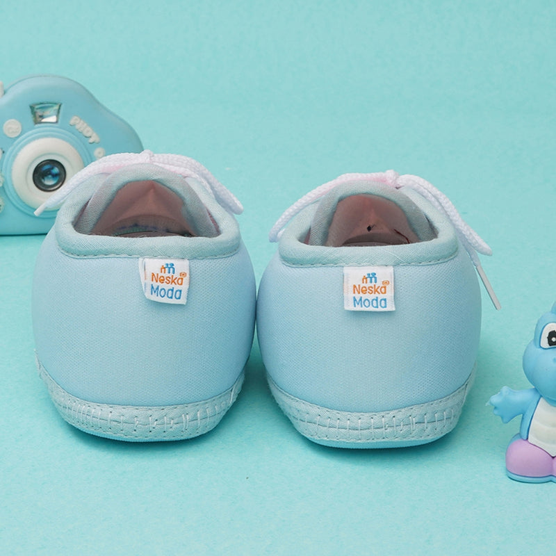 6 To 12 Months Baby Boys & Baby Girls Cute Soft Cotton Pre-Walker Lace Booties (Light Blue,Pink)