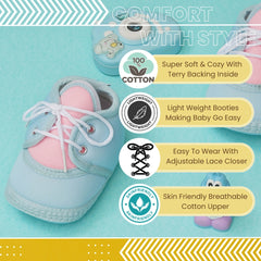 6 To 12 Months Baby Boys & Baby Girls Cute Soft Cotton Pre-Walker Lace Booties (Light Blue,Pink)