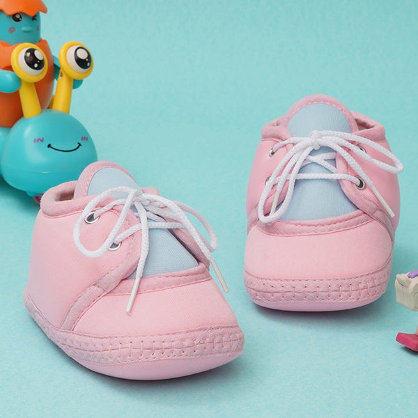 6 To 12 Months Baby Boys & Baby Girls Cute Soft Cotton Pre-Walker Lace Booties (Baby Pink,Blue)