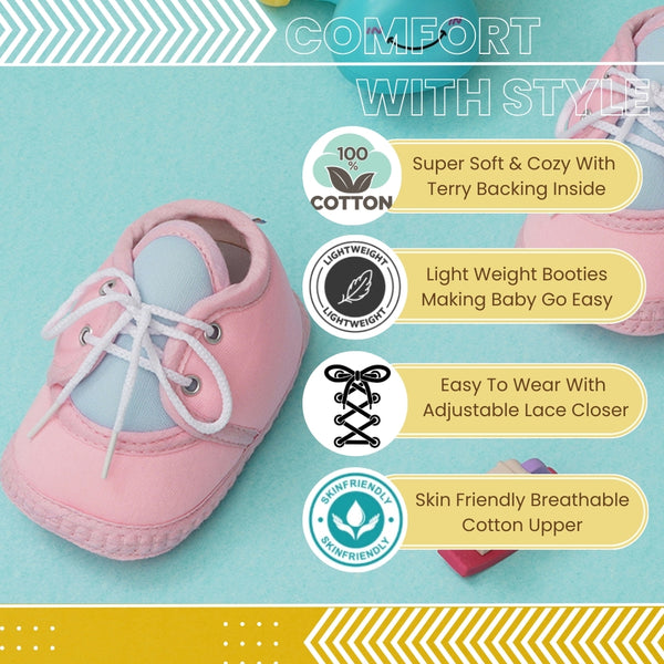 6 To 12 Months Baby Boys & Baby Girls Cute Soft Cotton Pre-Walker Lace Booties (Baby Pink,Blue)