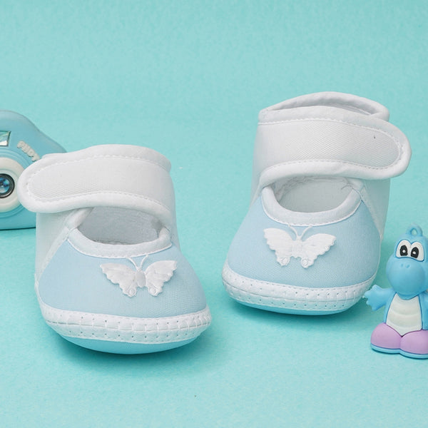 6 To 12 Months Baby Girls Soft Cotton Cute Butterfly Booties (White,Blue)
