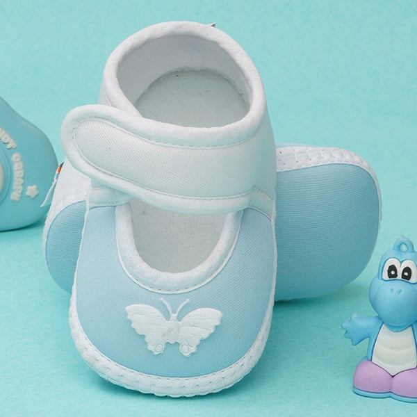 6 To 12 Months Baby Girls Soft Cotton Cute Butterfly Booties (White,Blue)