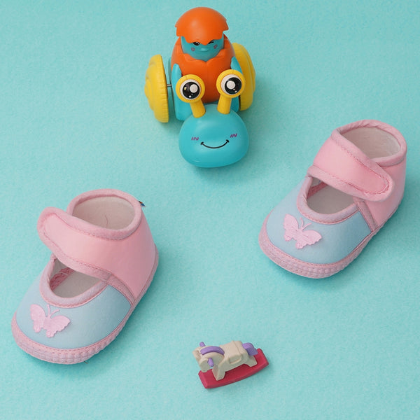 6 To 12 Months Baby Girls Soft Cotton Cute Butterfly Booties (Baby Pink,Blue)