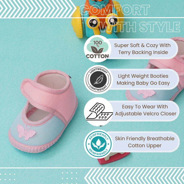 6 To 12 Months Baby Girls Soft Cotton Cute Butterfly Booties (Baby Pink,Blue)