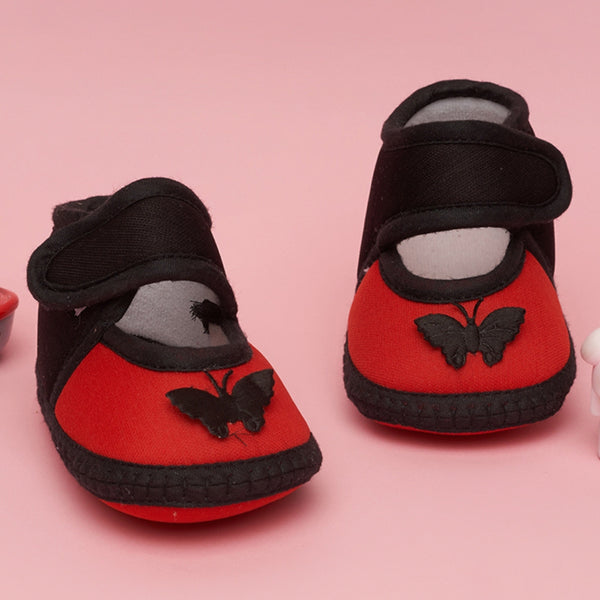 6 To 12 Months Baby Girls & Baby Boys Soft Cotton Cute Butterfly Booties (Red)-BT4718