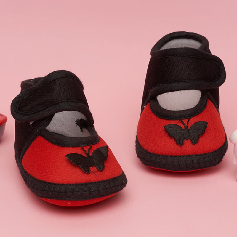 6 To 12 Months Baby Girls & Baby Boys Soft Cotton Cute Butterfly Booties (Red)-BT4718