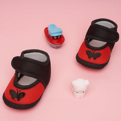 6 To 12 Months Baby Girls & Baby Boys Soft Cotton Cute Butterfly Booties (Red)-BT4718
