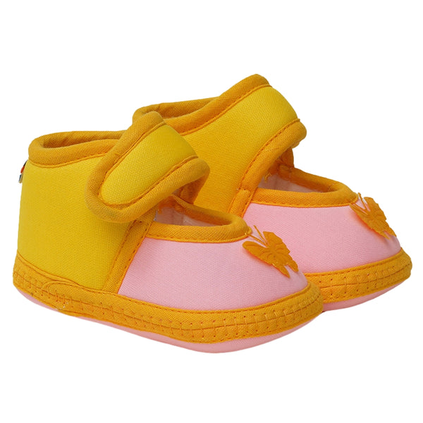 6 To 12 Months Baby Girls Soft Cotton Cute Butterfly Booties (Yellow,Baby Pink)