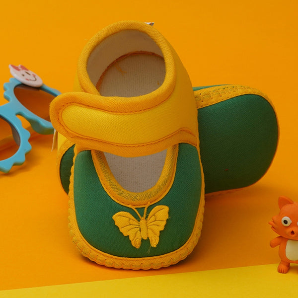 6 To 12 Months Baby Girls Soft Cotton Cute Butterfly Booties (Yellow,Green)
