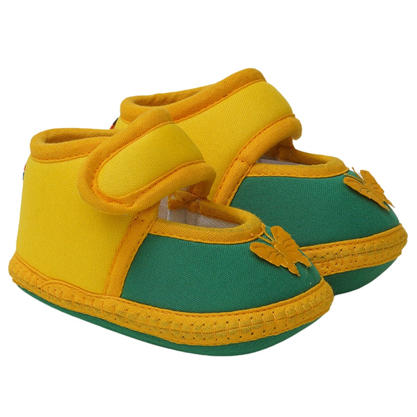 6 To 12 Months Baby Girls Soft Cotton Cute Butterfly Booties (Yellow,Green)