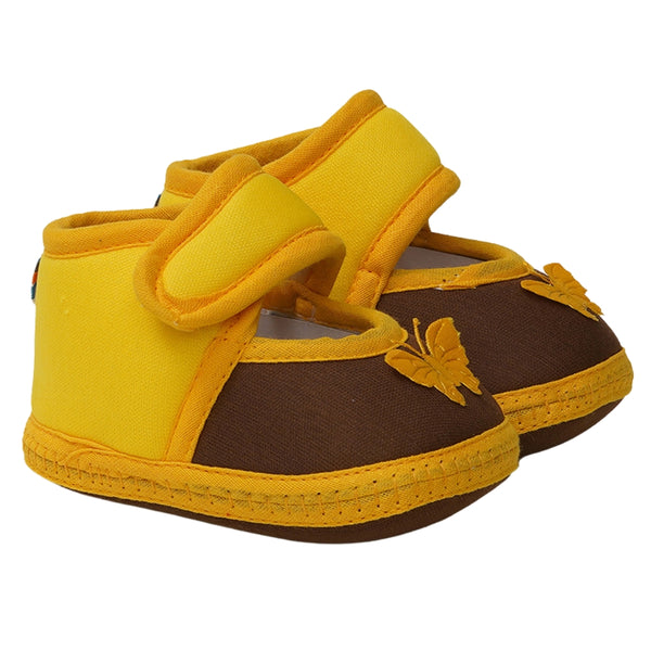 6 To 12 Months Baby Girls Soft Cotton Cute Butterfly Booties (Yellow,Brown)