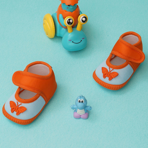 6 To 12 Months Baby Girls Soft Cotton Cute Butterfly Booties (Orange,Blue)