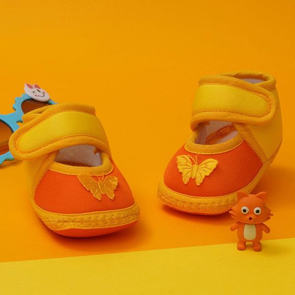 6 To 12 Months Baby Girls Soft Cotton Cute Butterfly Booties (Yellow,Orange)