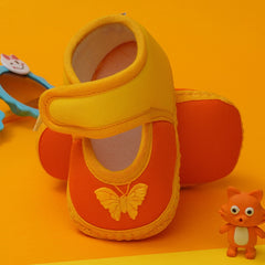 6 To 12 Months Baby Girls Soft Cotton Cute Butterfly Booties (Yellow,Orange)